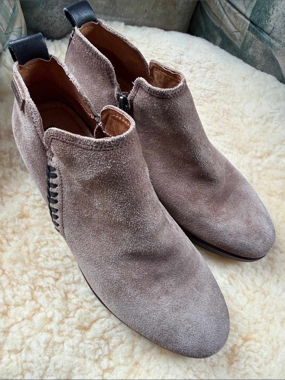 PIKOLINOS Taupe Suede Ankle Booties with Side Stitch Detail